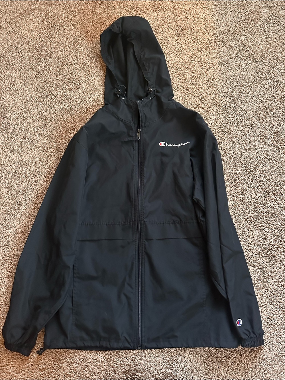 Champion Black Hooded Zip-Up Jacket with Logo